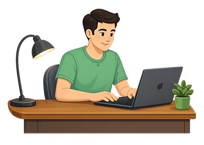 Student learning English at a laptop